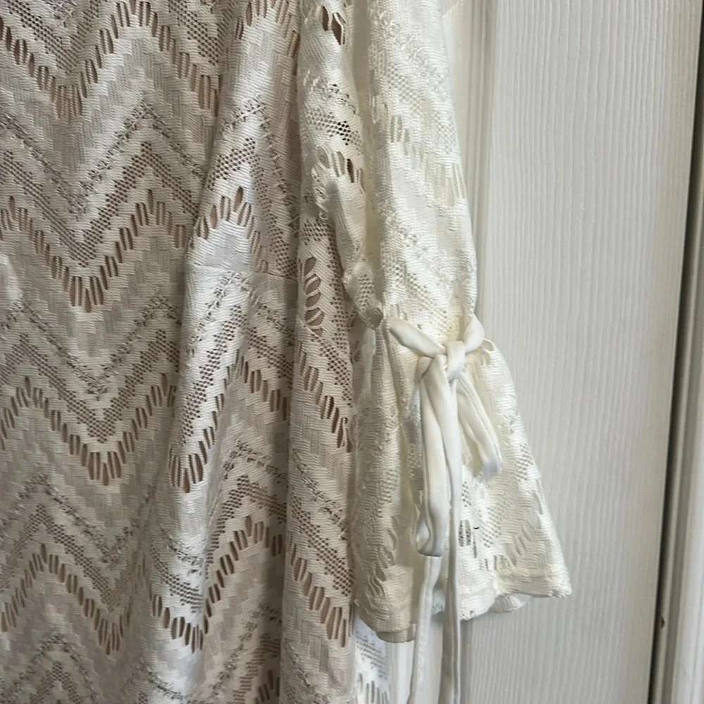R&K Plus Size 18W Cream Lace Beige Lined Dress Women Stylish Cut EUC - Picture 3 of 5